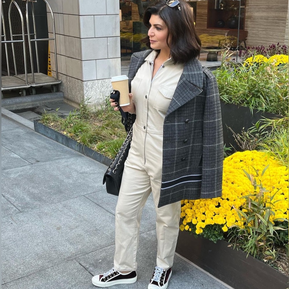 RIVET UTILITY Powerhouse Denim Jumpsuit in Tan Khaki Color